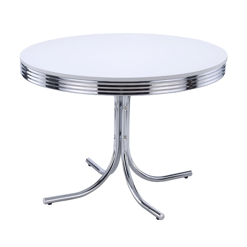 Pemberly Row 5Pc Dining Table & Chair Set in Black Faux Leather White Round