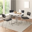 Pemberly Row 5Pc Dining Table & Chair Set in Black Faux Leather White Round