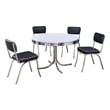 Pemberly Row 5Pc Dining Table & Chair Set in Black Faux Leather White Round