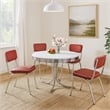 Pemberly Row 5Pc Dining Table & Chair Set in Red Faux Leather White Round Top