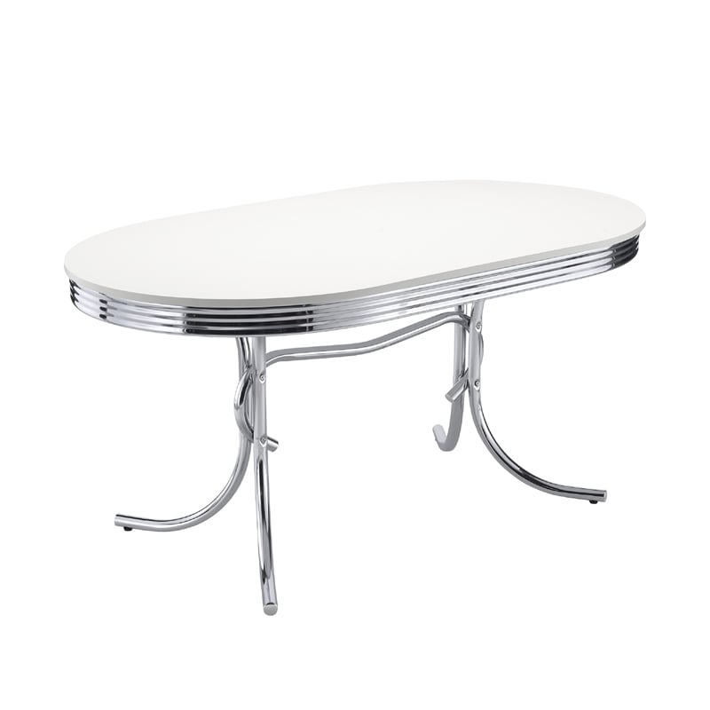 Pemberly Row 5 Pc Oval Dining Set with 4 Chairs Retro Design Chrome White Black