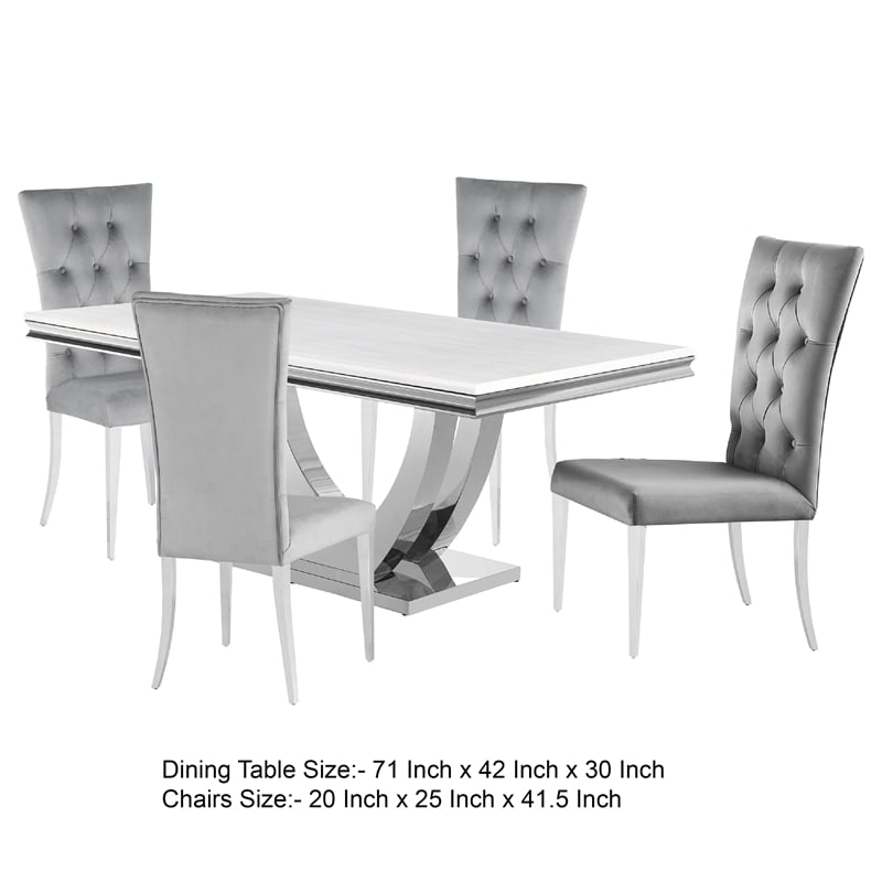 Pemberly Row 5 Piece Dining Table Set Modern Gray Faux Marble Top 4 Side Chairs