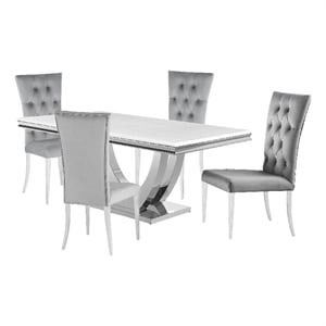 Pemberly Row 5 Piece Dining Table Set Modern Gray Faux Marble Top 4 Side Chairs