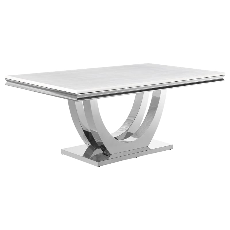 Pemberly Row 7 Piece Dining Table Set Modern Gray Faux Marble Top 6 Side Chairs