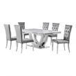 Pemberly Row 7 Piece Dining Table Set Modern Gray Faux Marble Top 6 Side Chairs