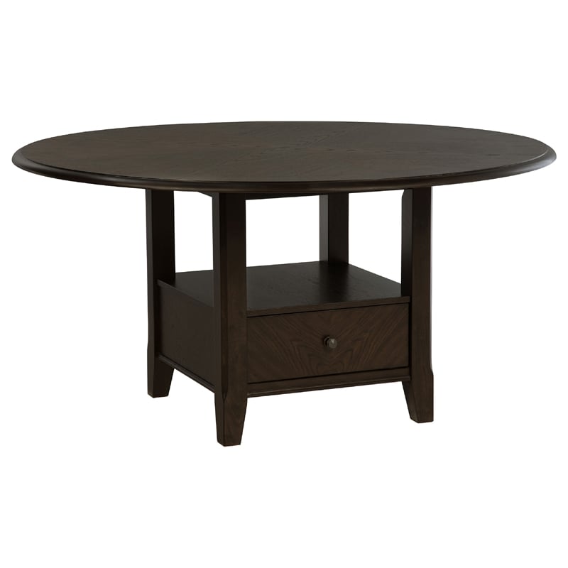 Pemberly Row 5 Piece Dining Table Set Dark Brown Round Wood Top Storage Base