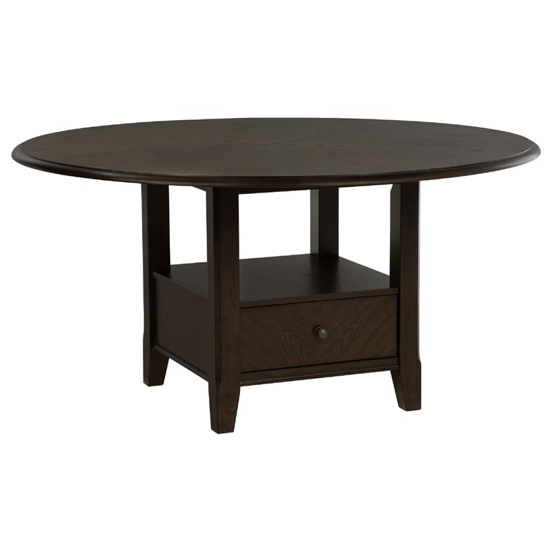 Pemberly Row 5 Piece Dining Table Set Dark Brown Round Wood Top Storage Base