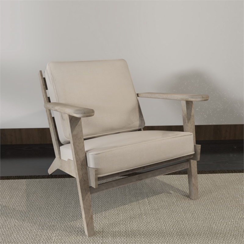 Pemberly Row Chair Handcrafted Washed Mango Wood Fabric Cushions Angled Legs