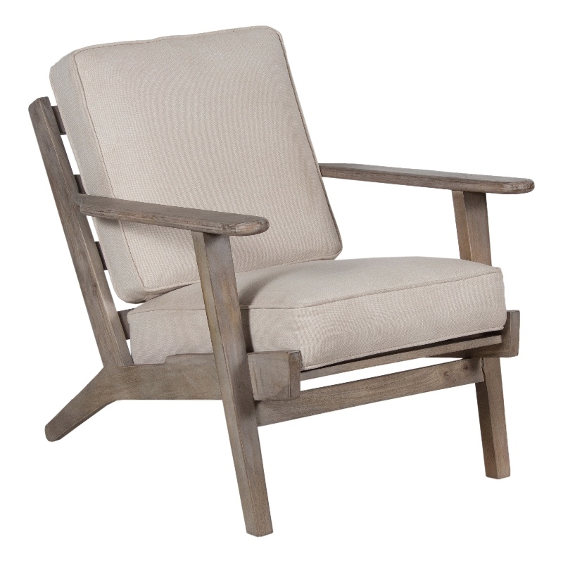 Pemberly Row Chair Handcrafted Washed Mango Wood Fabric Cushions Angled Legs