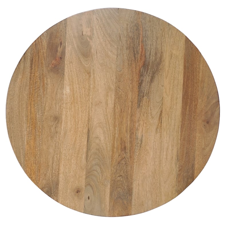 Pemberly Row 30 Inch Round Mango Wood Coffee Table Handcrafted 3 Leg Sled Base