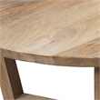 Pemberly Row 30 Inch Round Mango Wood Coffee Table Handcrafted 3 Leg Sled Base