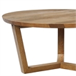 Pemberly Row 30 Inch Round Mango Wood Coffee Table Handcrafted 3 Leg Sled Base