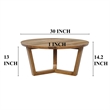 Pemberly Row 30 Inch Round Mango Wood Coffee Table Handcrafted 3 Leg Sled Base