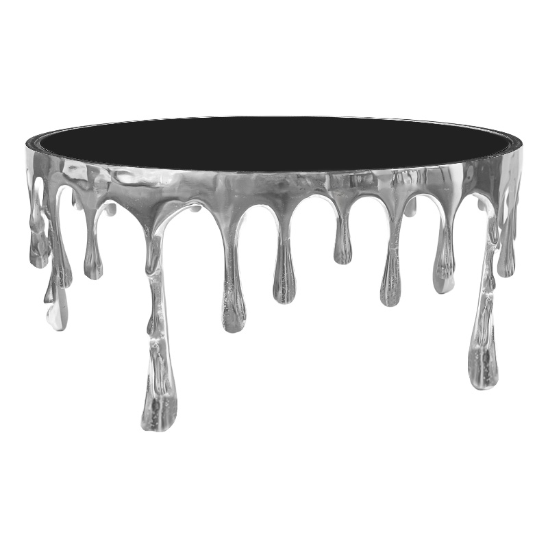 Pemberly Row 36 Inch Round Glass Top Coffee Table Melting Drip Design