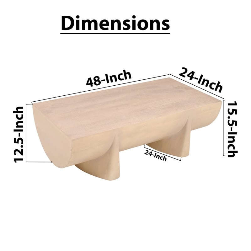 Pemberly Row 48 Inch Coffee Table Log Design Natural Mango Wood Hand Crafted