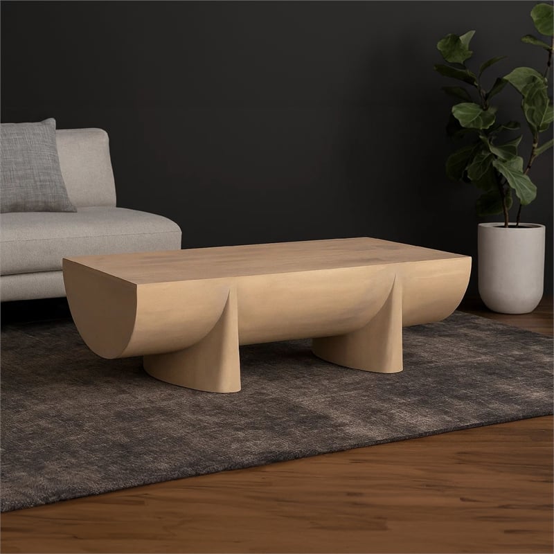 Pemberly Row 48 Inch Coffee Table Log Design Natural Mango Wood Hand Crafted