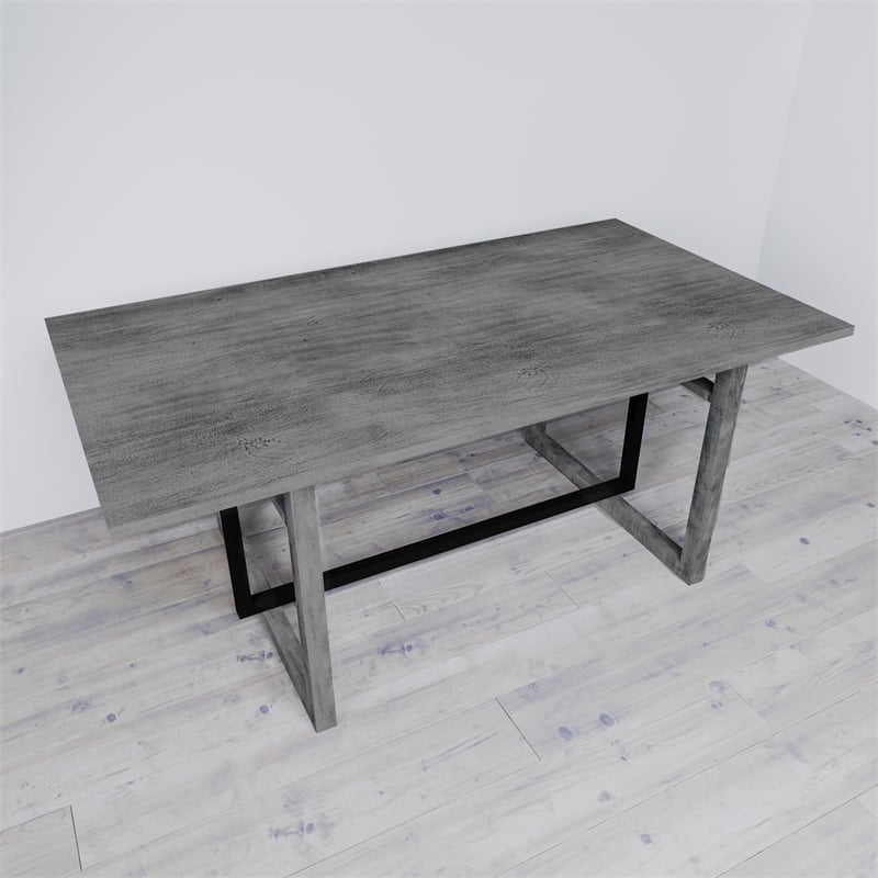 Pemberly Row 72 Inch Dining Table Mango Wood Top with Iron Trestle Base 6 Seater