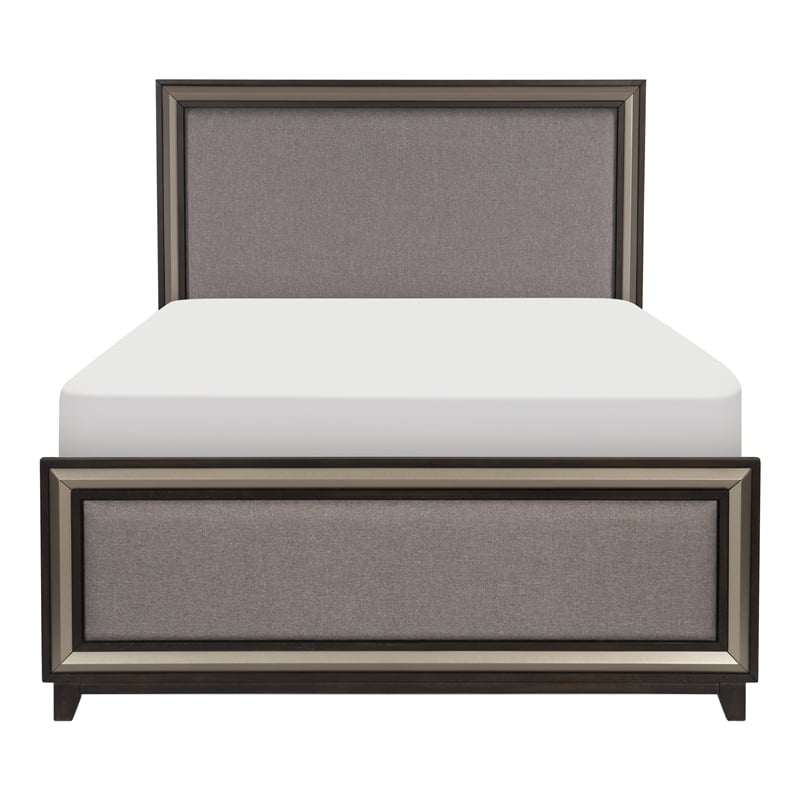 Pemberly Row Queen Size Platform Bed Silver Banding Polyester Upholstery Black
