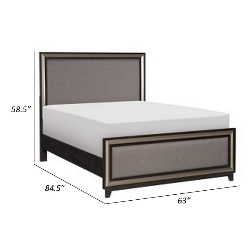 Pemberly Row Queen Size Platform Bed Silver Banding Polyester Upholstery Black