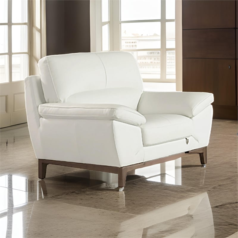 Pemberly Row 48 Inch Accent Sofa Chair Cushioned in White Tufted Italian Leather