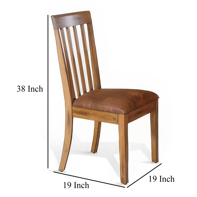 Pemberly Row Set of 2 Slat Back Dining Chairs in Light Brown Microfiber