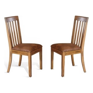 Pemberly Row Set of 2 Slat Back Dining Chairs in Light Brown Microfiber