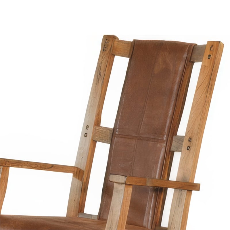 Pemberly Row Rocking Chair with Faux Leather Seat and Back in Rustic Oak Brown