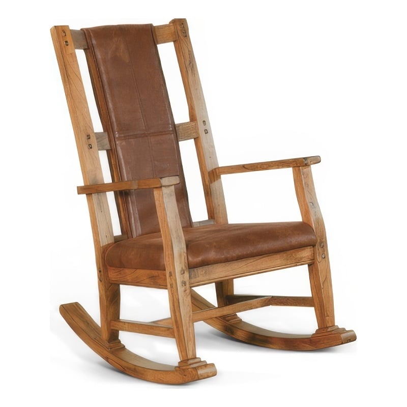 Pemberly Row Rocking Chair with Faux Leather Seat and Back in Rustic Oak Brown