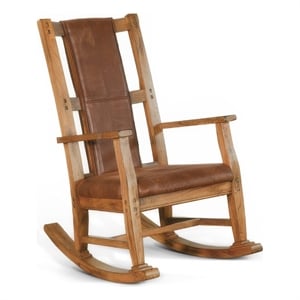 Pemberly Row Rocking Chair with Faux Leather Seat and Back in Rustic Oak Brown