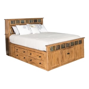 Pemberly Row Queen Bed with Storage Footboard & Bookcase Headboard in Brown