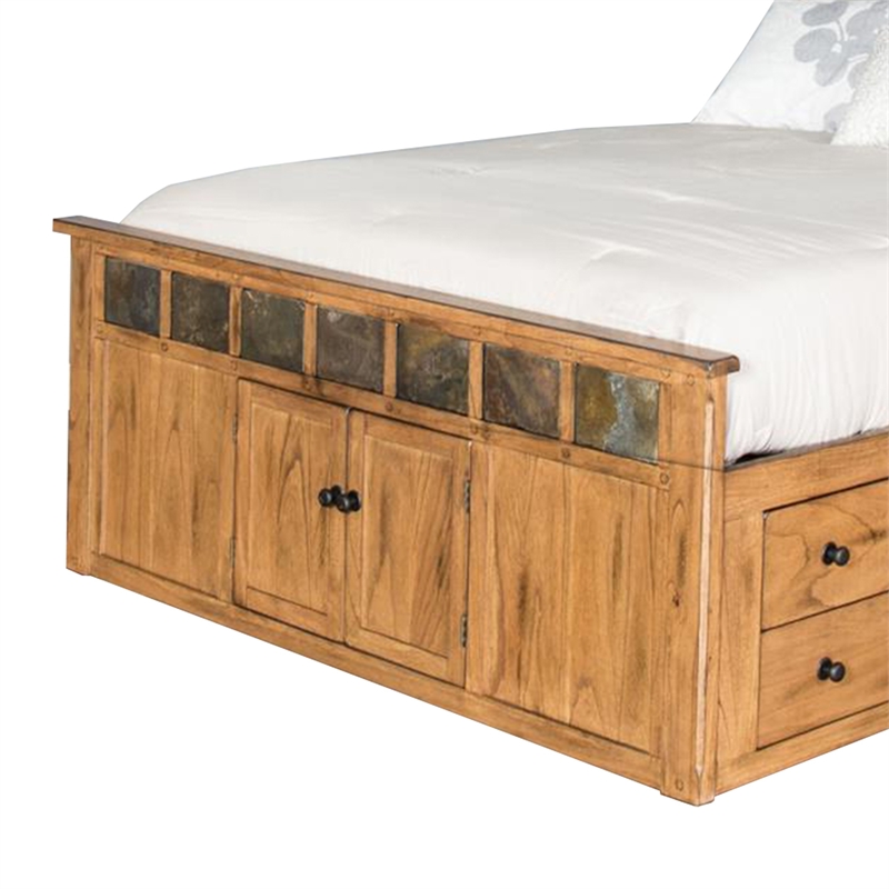Pemberly Row Queen Bed with Storage Footboard & Bookcase Headboard in Brown