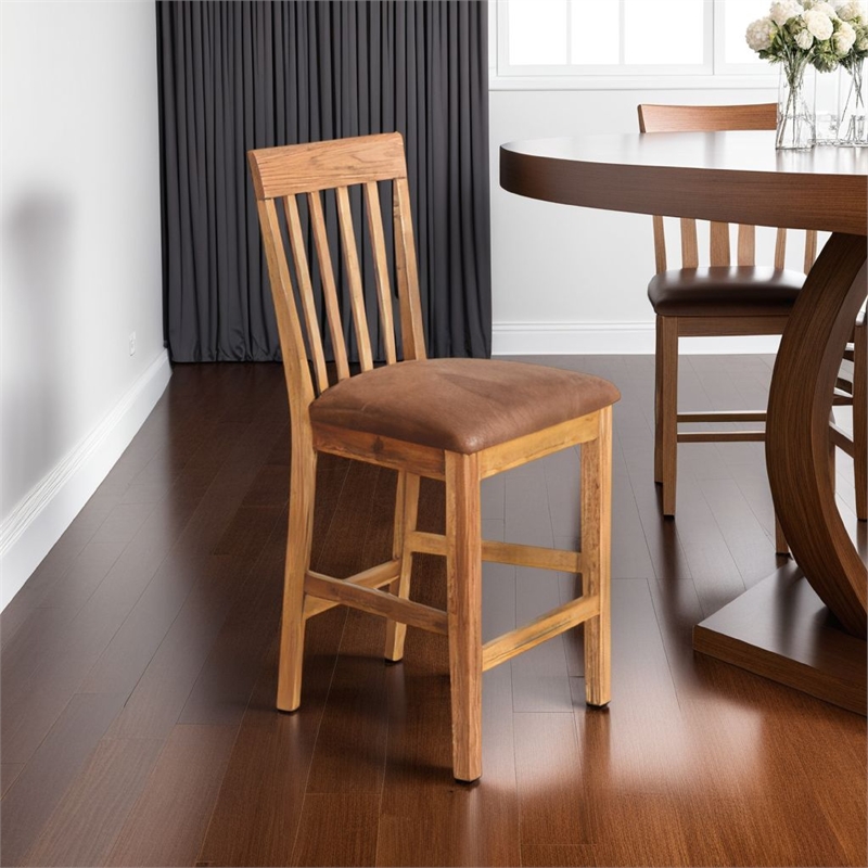 Pemberly Row 24 Inch Counter Height Chair Set of 2 in Faux Leather Light Brown