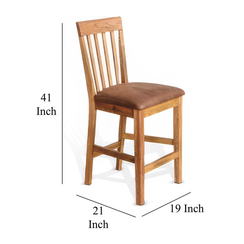 Pemberly Row 24 Inch Counter Height Chair Set of 2 in Faux Leather Light Brown