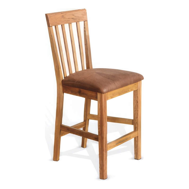 Pemberly Row 24 Inch Counter Height Chair Set of 2 in Faux Leather Light Brown
