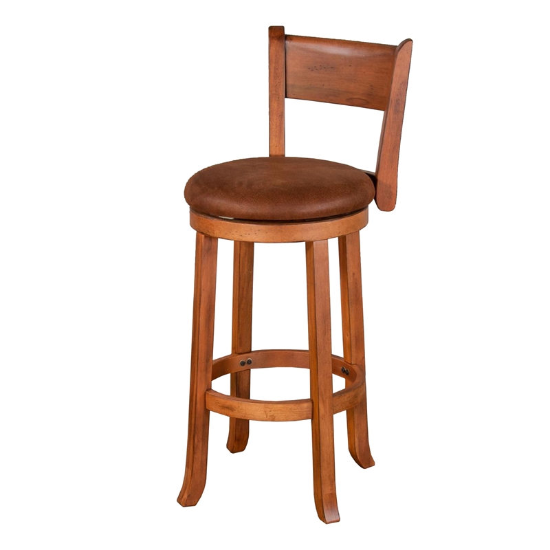 Pemberly Row Swivel Barstool Chair Set of 2 in Brown Faux Leather