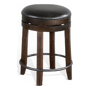 Pemberly Row Swivel Counter Stool Set of 2 in Black Faux Leather Dark Brown
