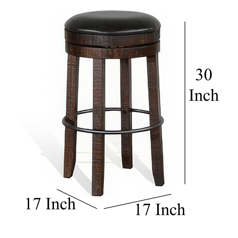 Pemberly Row Swivel Barstool Set of 2 in Black Faux Leather Dark Brown Wood
