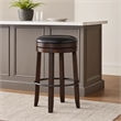 Pemberly Row Swivel Barstool Set of 2 in Black Faux Leather Dark Brown Wood