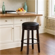 Pemberly Row Swivel Barstool Set of 2 in Black Faux Leather Dark Brown Wood
