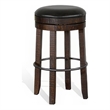 Pemberly Row Swivel Barstool Set of 2 in Black Faux Leather Dark Brown Wood