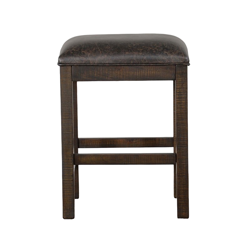 Pemberly Row 24 Inch Counter Stool with Faux Leather Seat in Dark Brown Wood