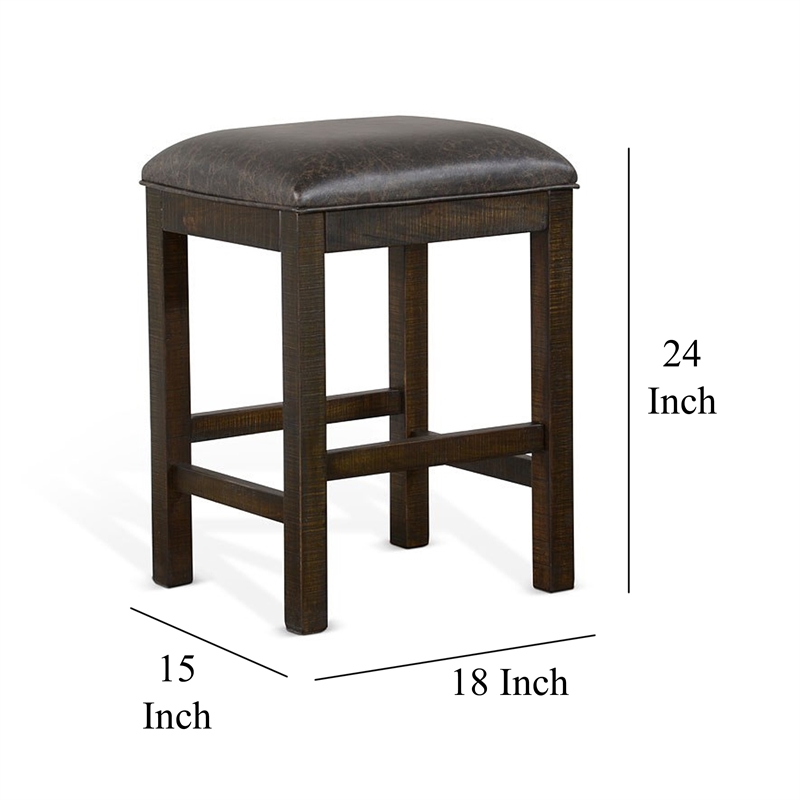 Pemberly Row 24 Inch Counter Stool with Faux Leather Seat in Dark Brown Wood
