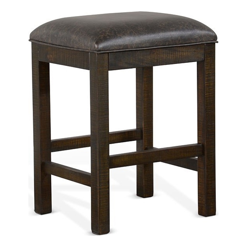 Pemberly Row 24 Inch Counter Stool with Faux Leather Seat in Dark Brown Wood