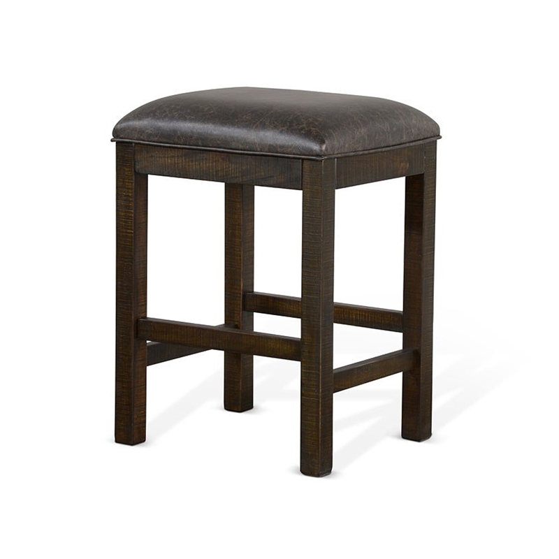 Pemberly Row 24 Inch Counter Stool with Faux Leather Seat in Dark Brown Wood