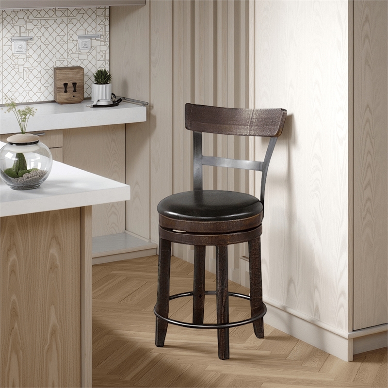 Pemberly Row Swivel Counter Stool Chair Set of 2 in Black Faux Leather