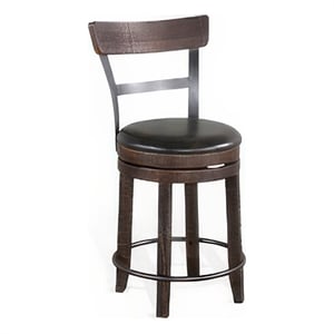 Pemberly Row Swivel Counter Stool Chair Set of 2 in Black Faux Leather