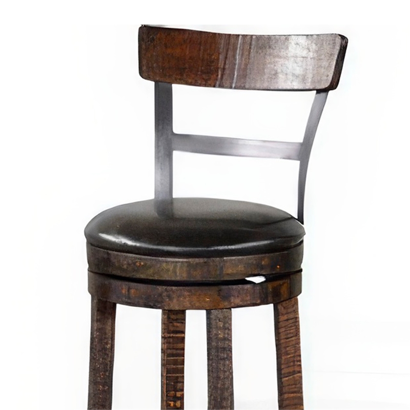 Pemberly Row Swivel Barstool Chair Set of 2 in Black Faux Leather Dark Brown