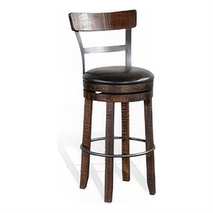 Pemberly Row Swivel Barstool Chair Set of 2 in Black Faux Leather Dark Brown