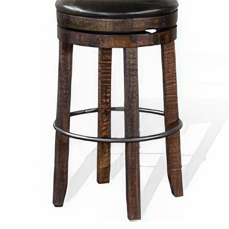 Pemberly Row Swivel Barstool Chair Set of 2 in Black Faux Leather Dark Brown