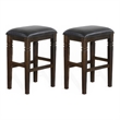 Pemberly Row Backless Barstool Set of 2 w/ Plush Black Vinyl Seat in Dark Brown